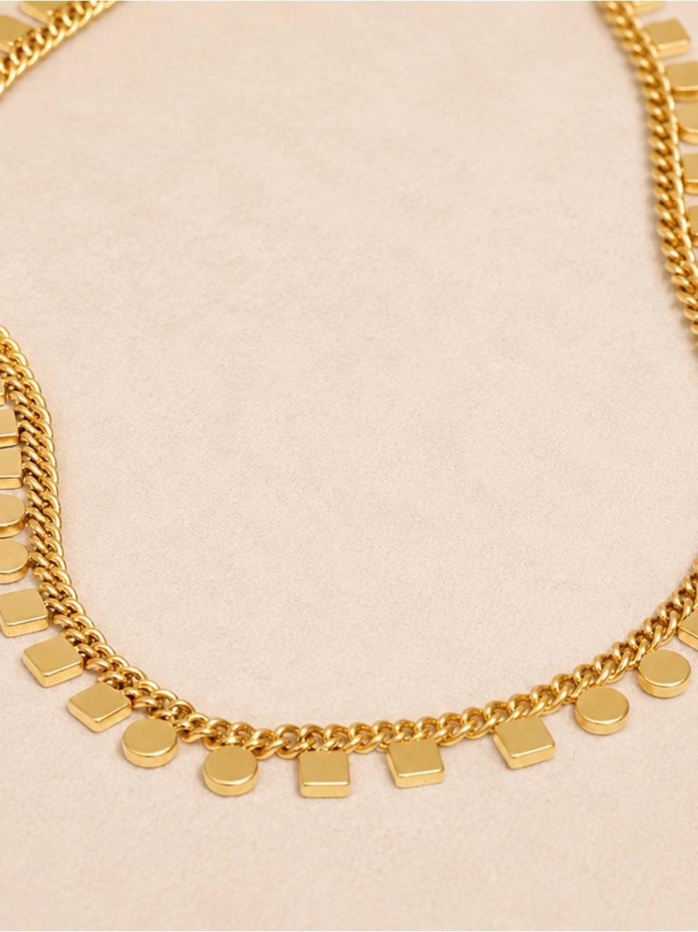 Madewell Gold Tone Geometric Shaker Necklace Long Square Circle Disc Chain 30” - Picture 3 of 6